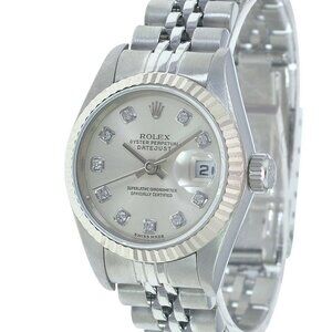 ROLEX DATEJUST SILVER DIAMOND DIAL 18K FLUTED JUBILEE WATCH 26MM 69174 BOX&PAPER